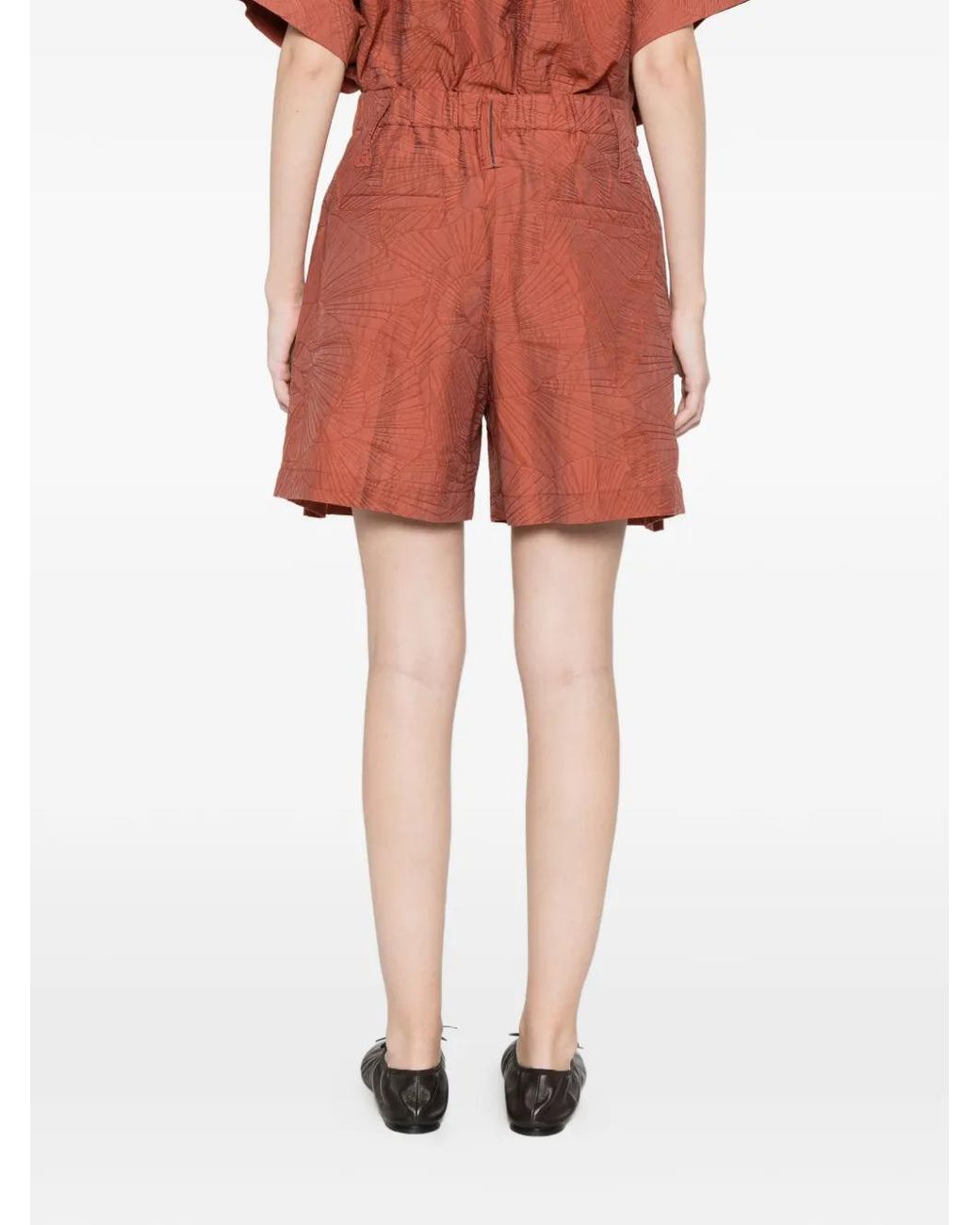 Brunello Cucinelli Red Geometric Pattern Shorts