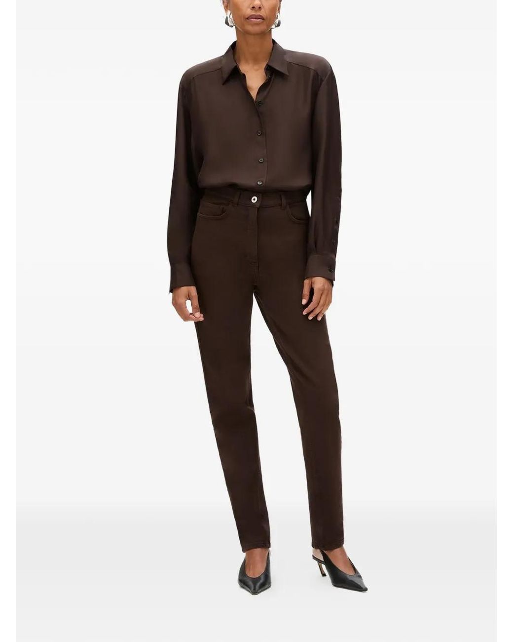 Another Tomorrow Brown Slim-Fit Jeans