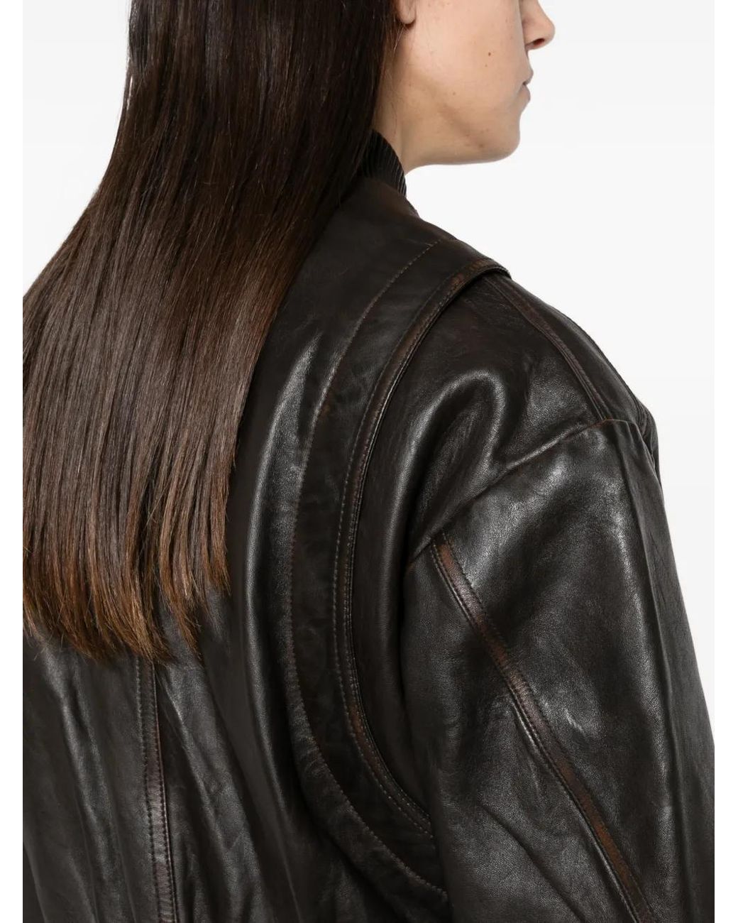 SOLOTRE Black Ribbed-Trim Leather Jacket