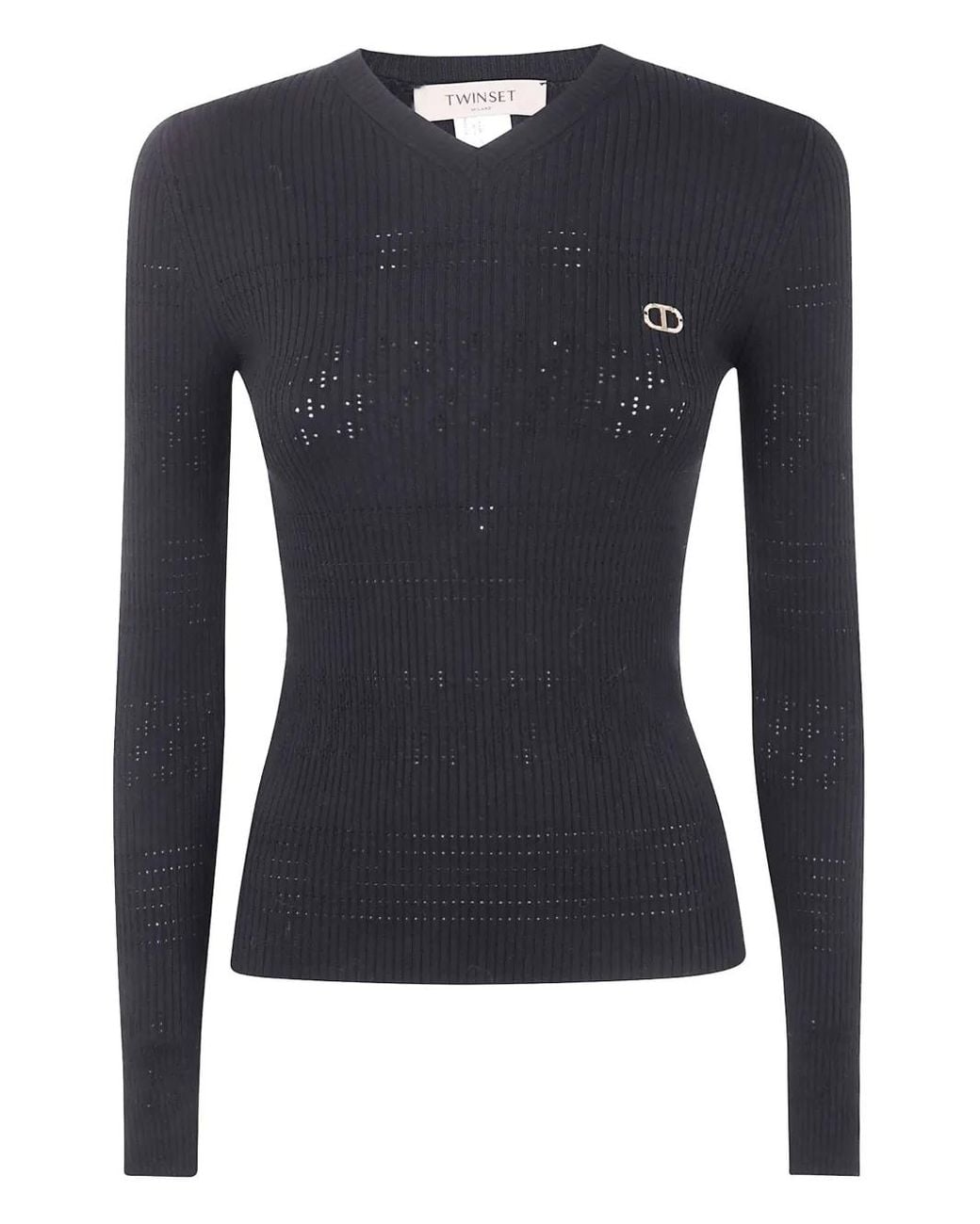 Twinset Blue Ribbed V-Neck Sweater