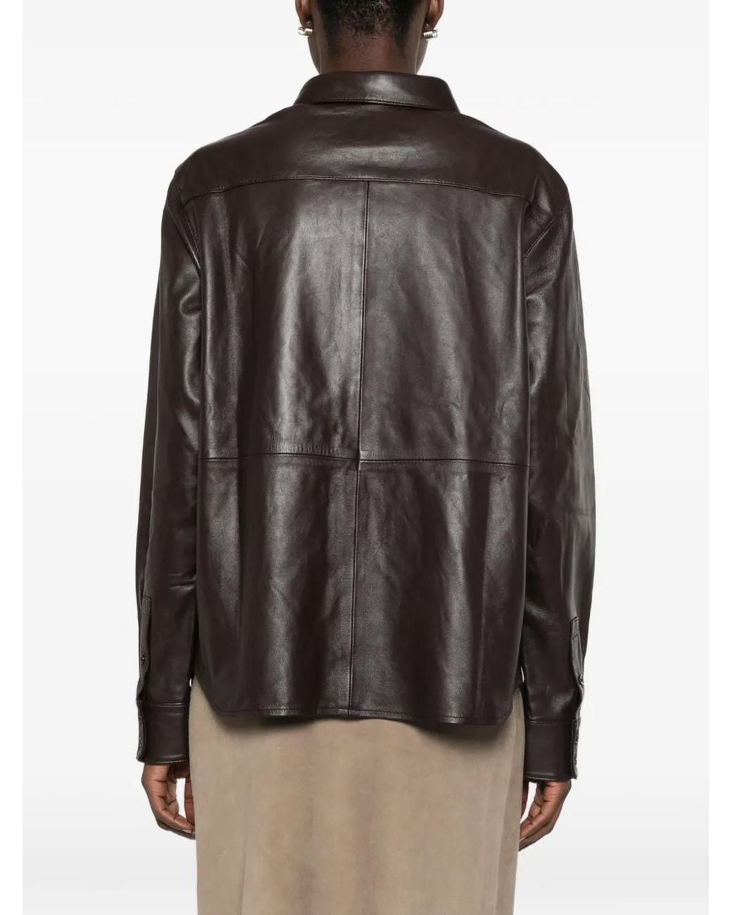 Bompard Brown Leather Shirt Jacket