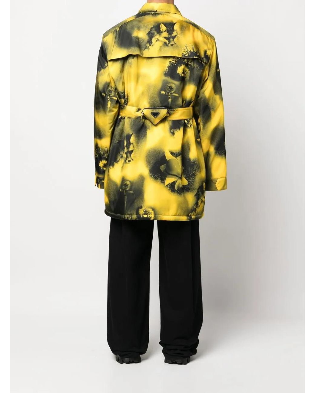 Prada Yellow Re-Nylon Abstract-Printed Parka Coat for men