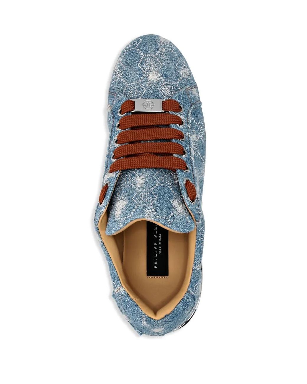 Philipp Plein Blue Monogram Strass Sneakers