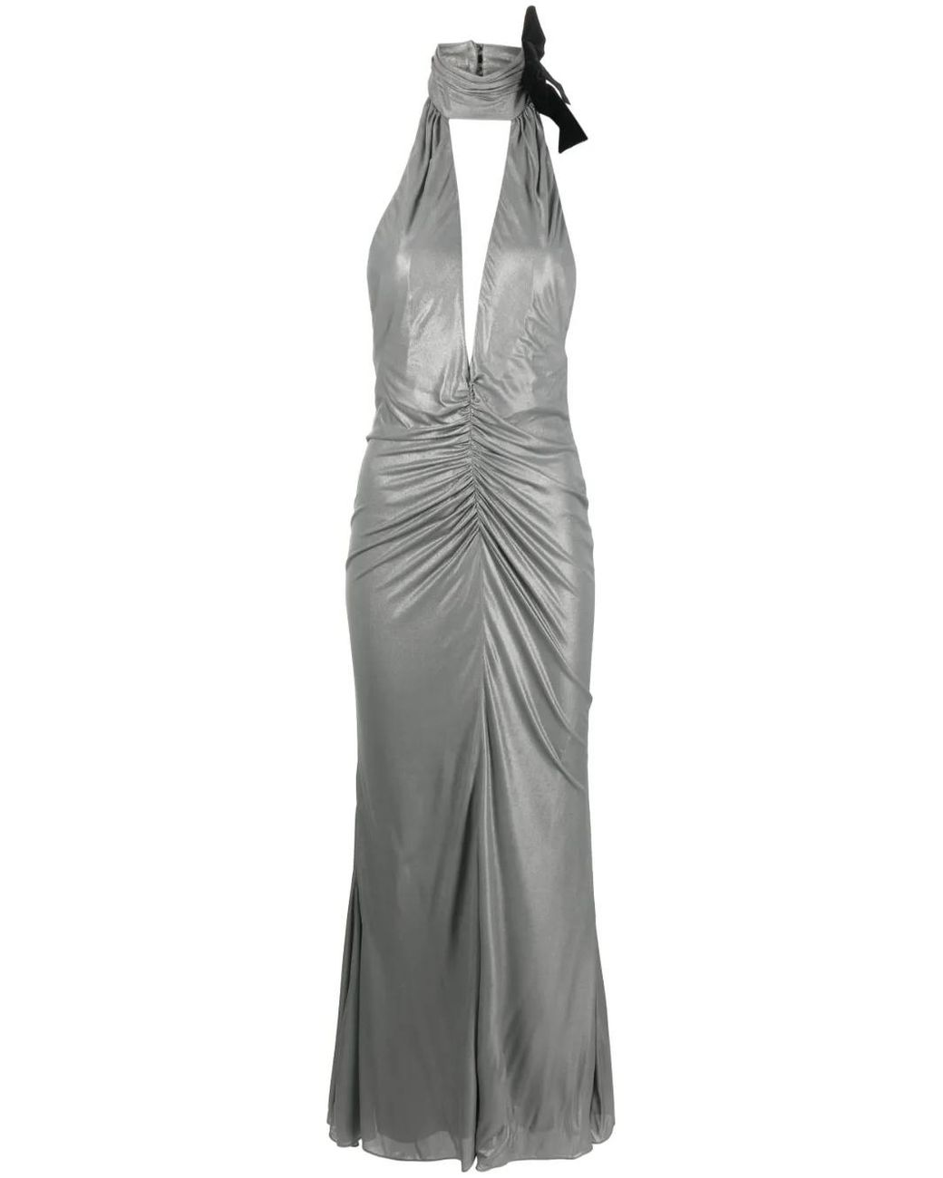 Alessandra Rich Gray Halterneck Open-Back Evening Dress