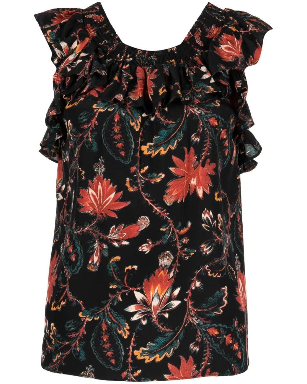 Ulla Johnson Black Tulip Floral-Print Blouse