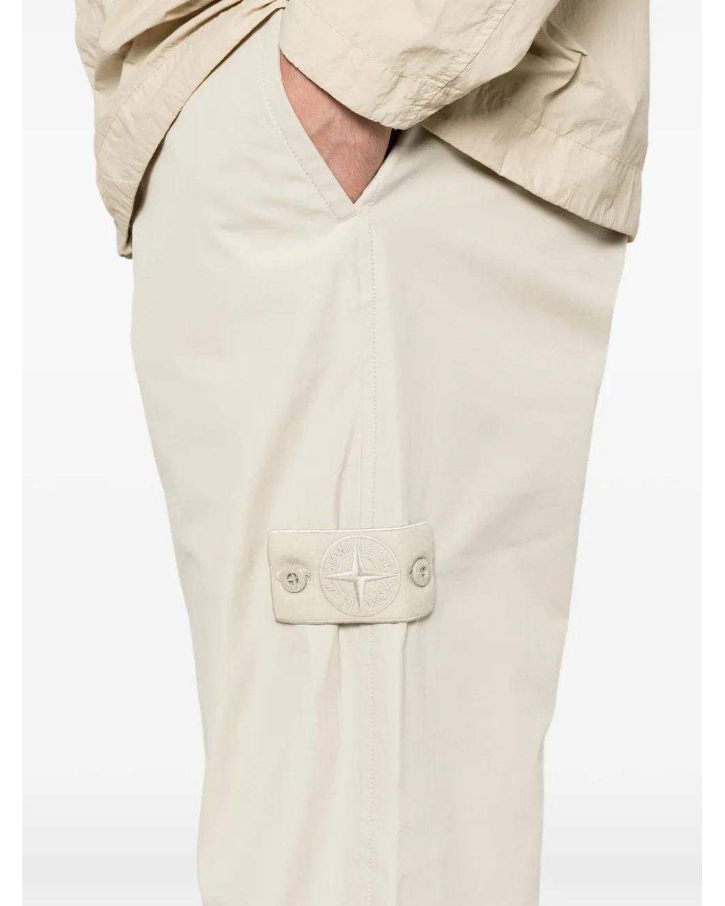 Stone Island White 3100020 All-Weather Cotton Canvas Ghost Piece Trousers for men