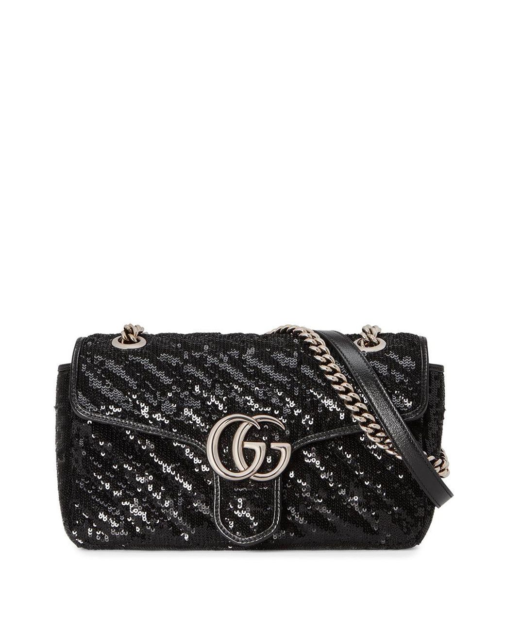 Borsa a spalla GG Marmont con paillette misura piccolaGucci in Seta di  colore Nero | Lyst