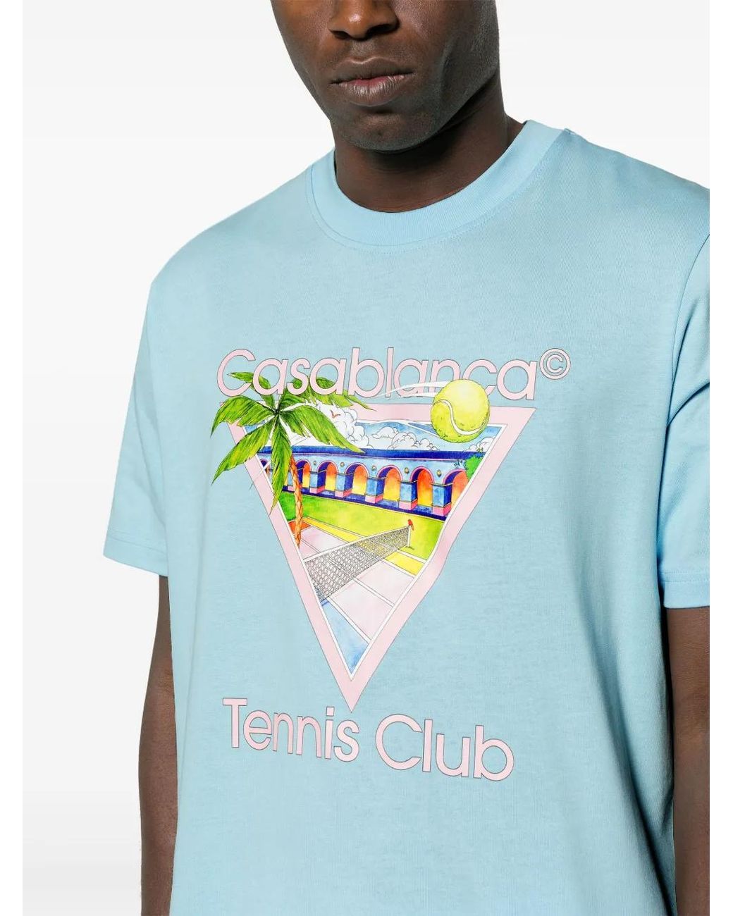 Casablanca Blue Cotton Tennis Club Print T-shirt for men