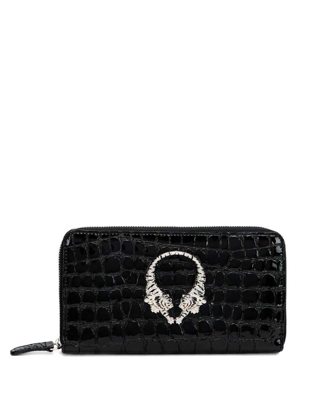 Roberto Cavalli Black Croc-Effect Tiger-Motif Wallet