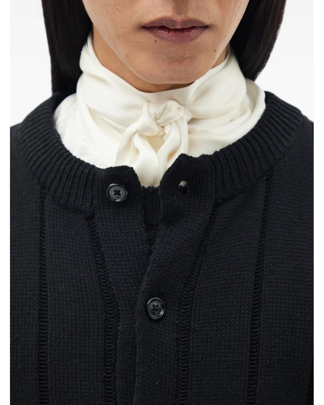 Ann Demeulemeester Blue Open-Knit Button-Up Sweater for men