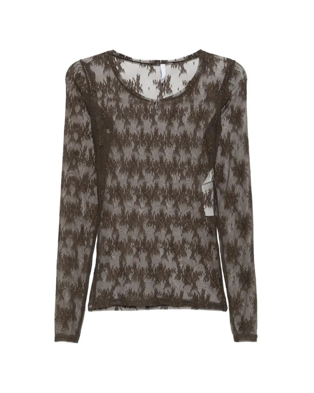Imperial Brown Floral-Lace Long-Sleeve Top