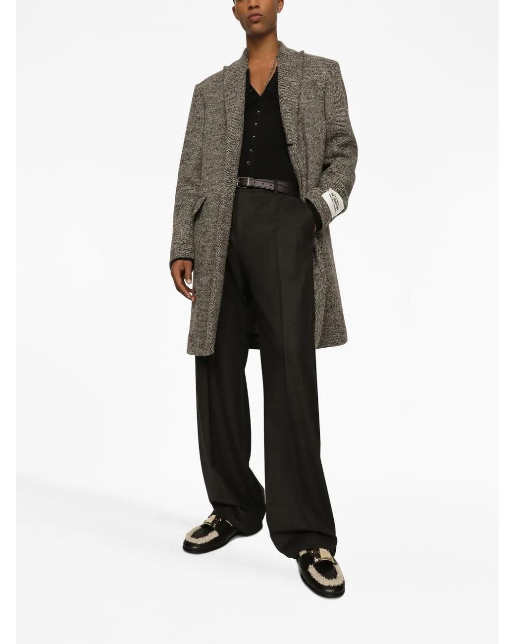 Dolce & Gabbana Gray Single-Breasted Melange Coat for men