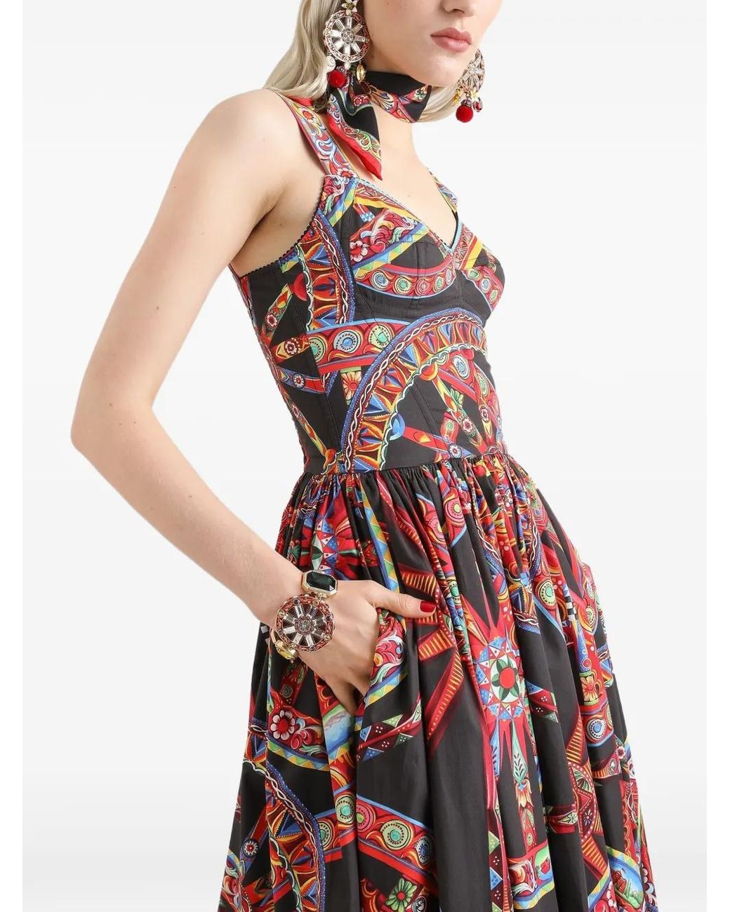Dolce & Gabbana Red Carretto-Print Poplin Dress
