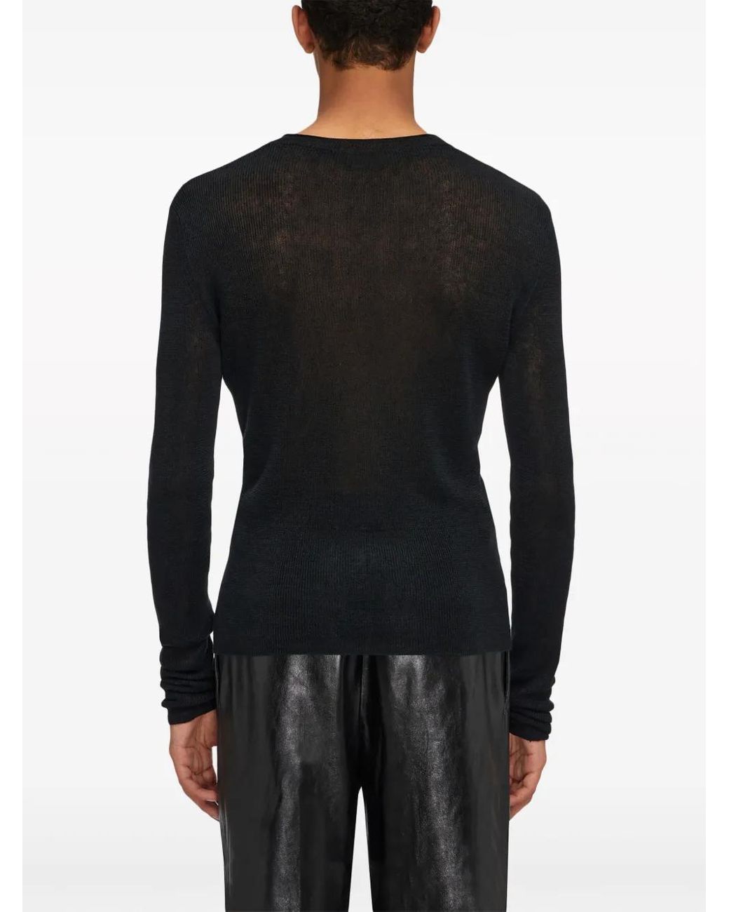 Ferragamo Black Ribbed-Knit Linen Jumper for men