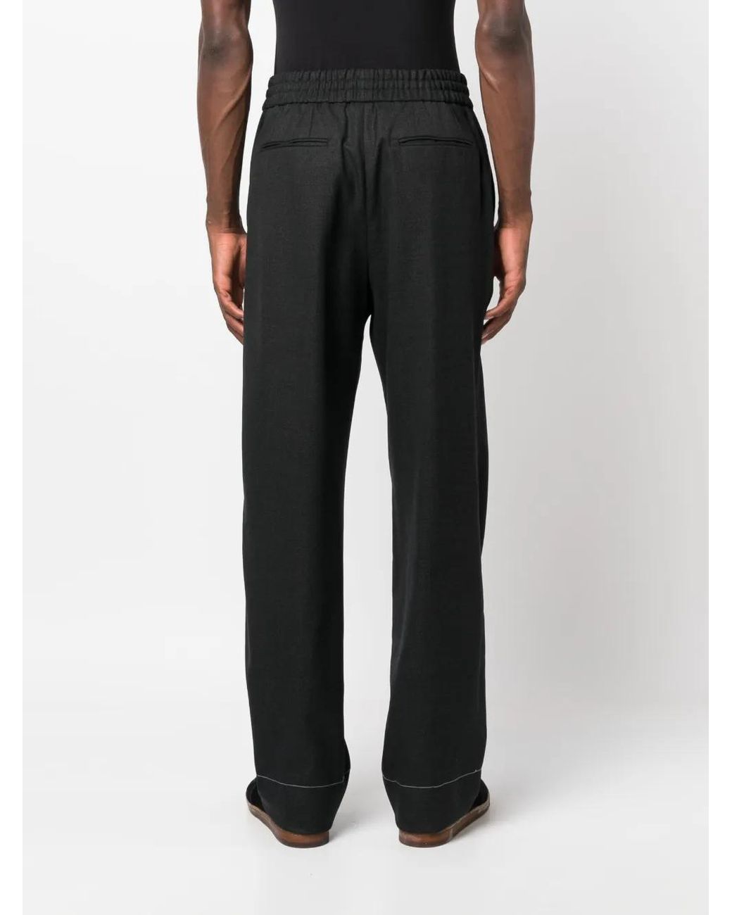 Brioni Black Drawstring-Waist Wool Trousers for men