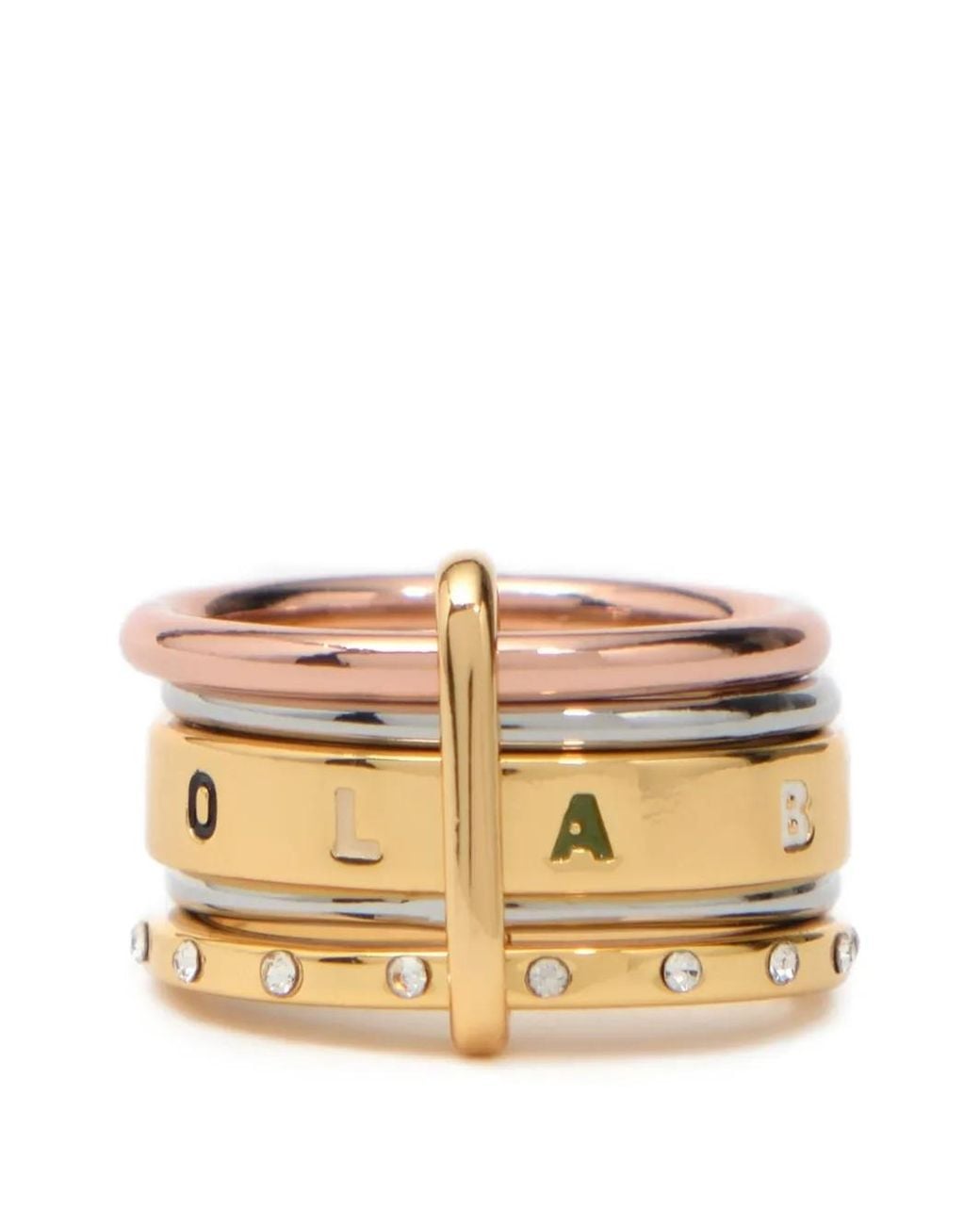Bimba Y Lola Natural Multi- Metal Banded Ring With Multicolored Logo Crystals