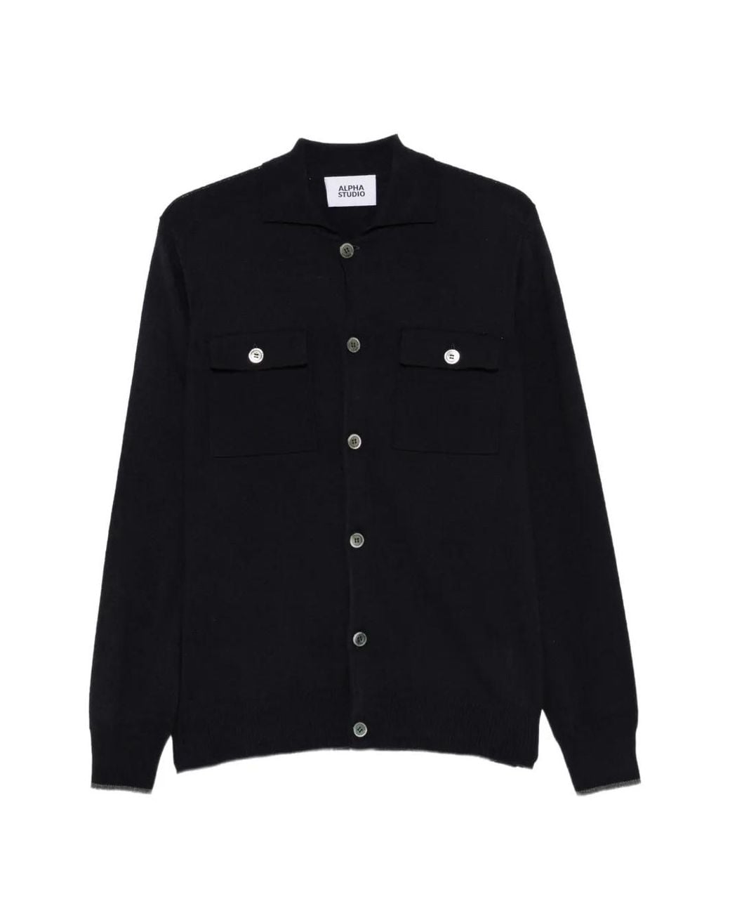 Alpha Studio Black Button-Up Pocket-Detail Shirt for men