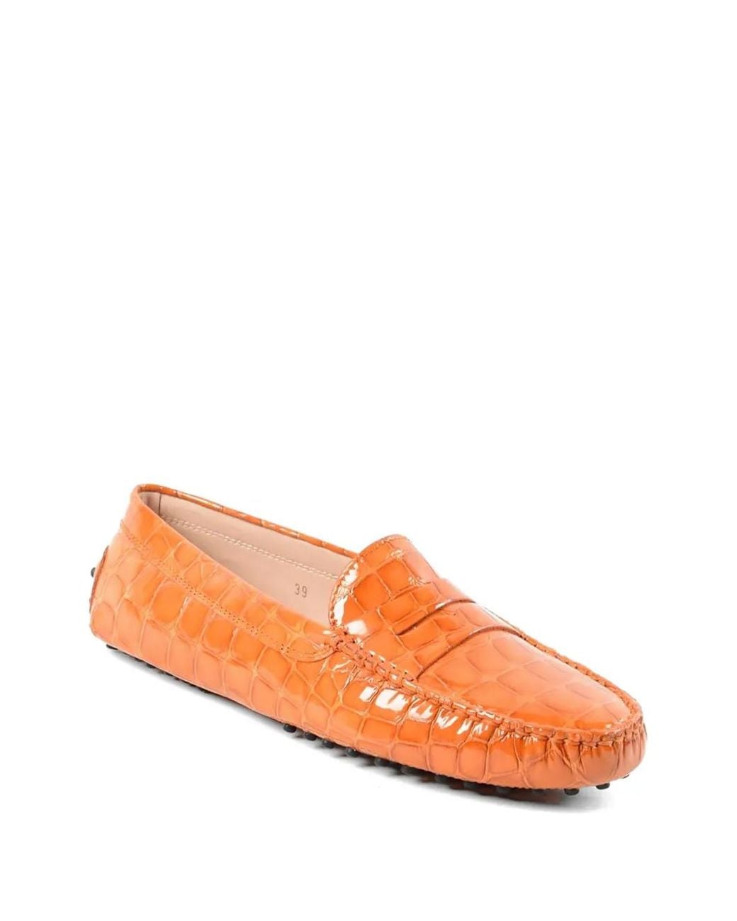 Tod's Orange Corcodile Effect Loafers