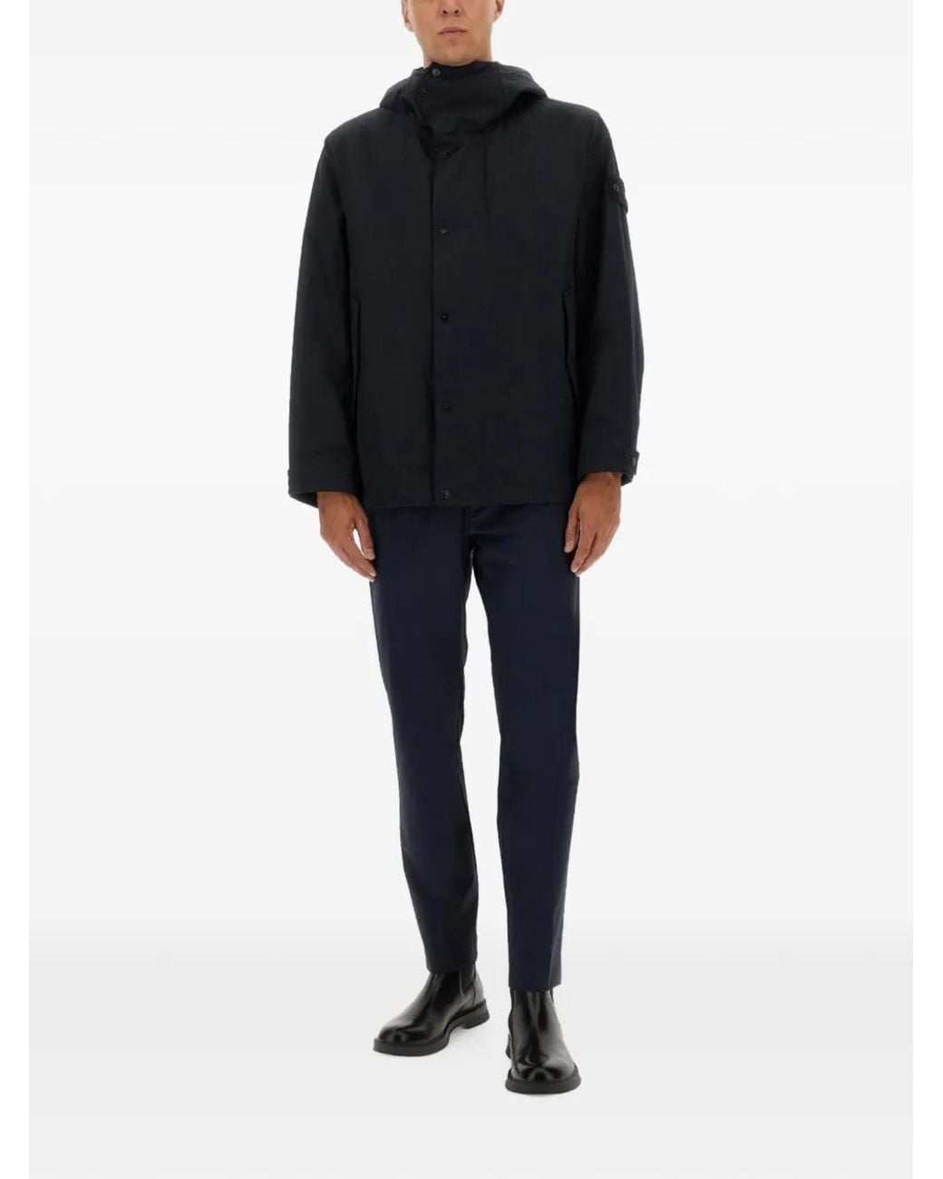 Stone Island Blue Hooded Logo-Patch Jacket for men