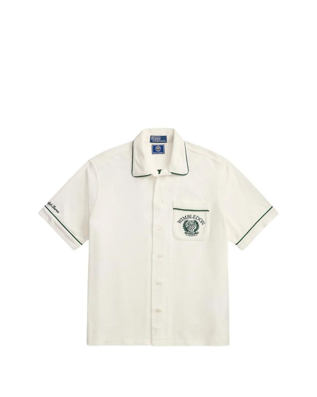 Polo Ralph Lauren White Wimbledon Crest Trim Camp Shirt for men