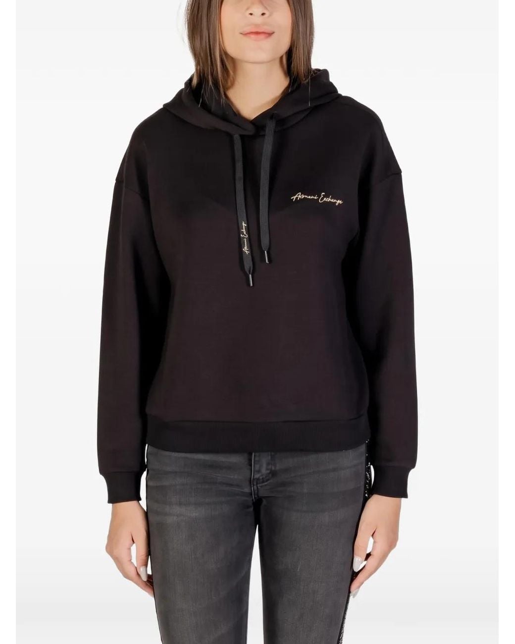 ARMANI EXCHANGE Black Logo-Lettering Hoodie