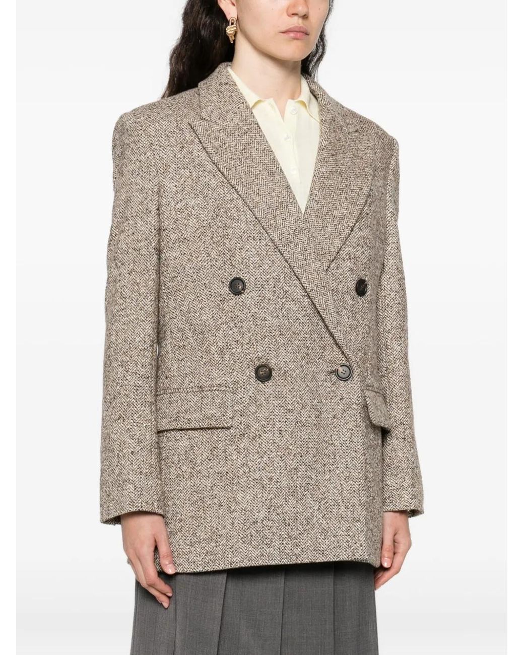 Brunello Cucinelli White Double-Breasted Tweed Jacket