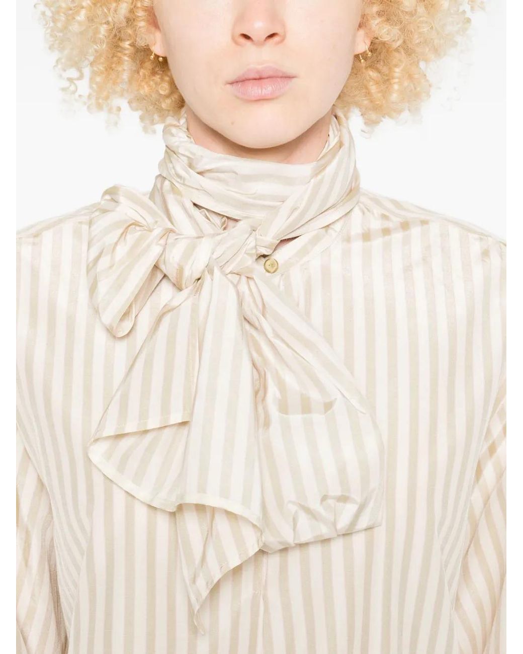 Forte_forte White Striped Tie-Neck Shirt