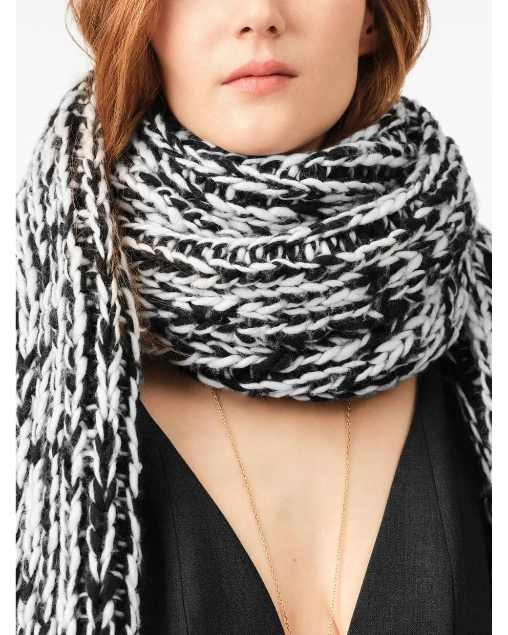 AMI White Wool Knit Scarf