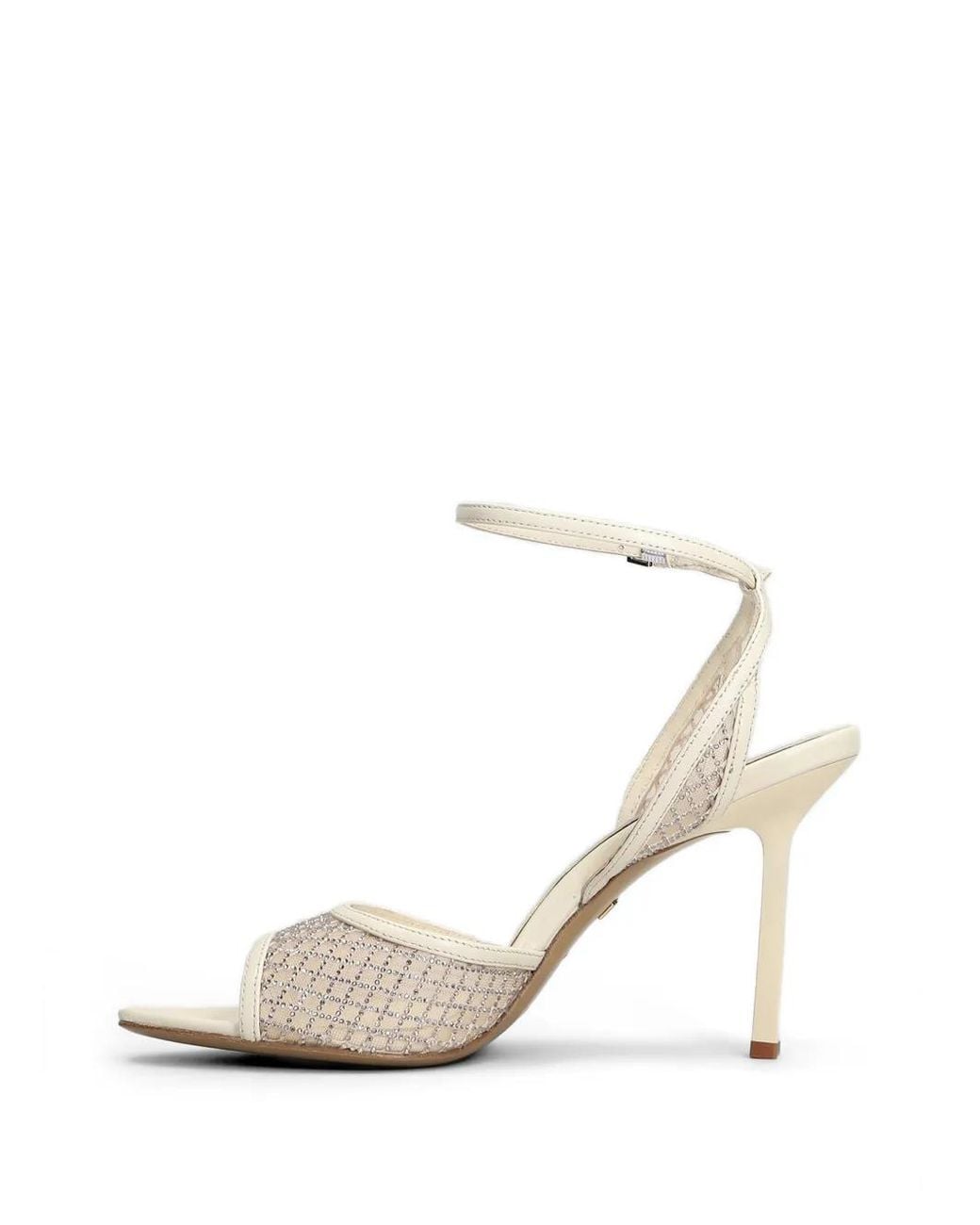 Lola Cruz White Crystal-Embellished Mesh Sandals