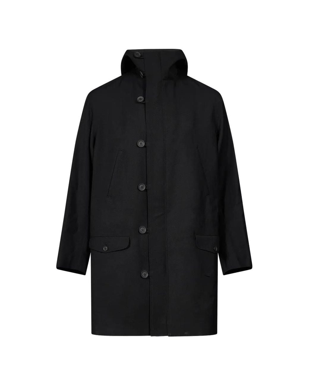 Yohji Yamamoto Black Hooded Single-Breasted Coat for men