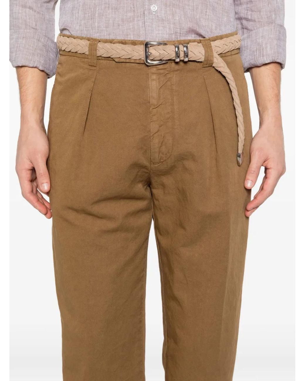 Pantaloni Con Pieghe Frontali di Berwich in Natural da Uomo