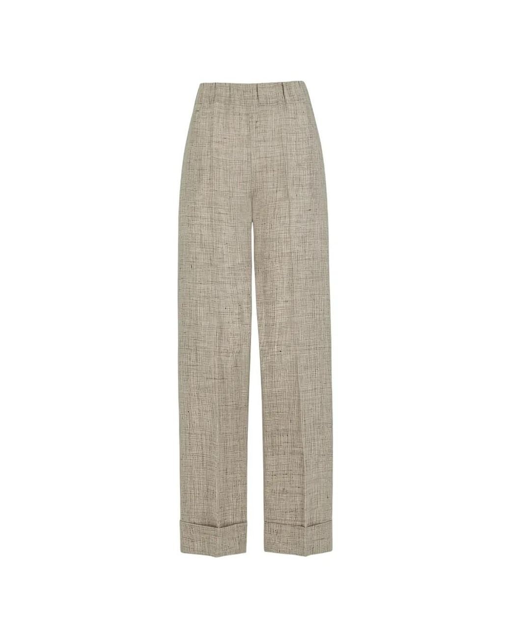 D.exterior White Linen Turn-Up Trousers