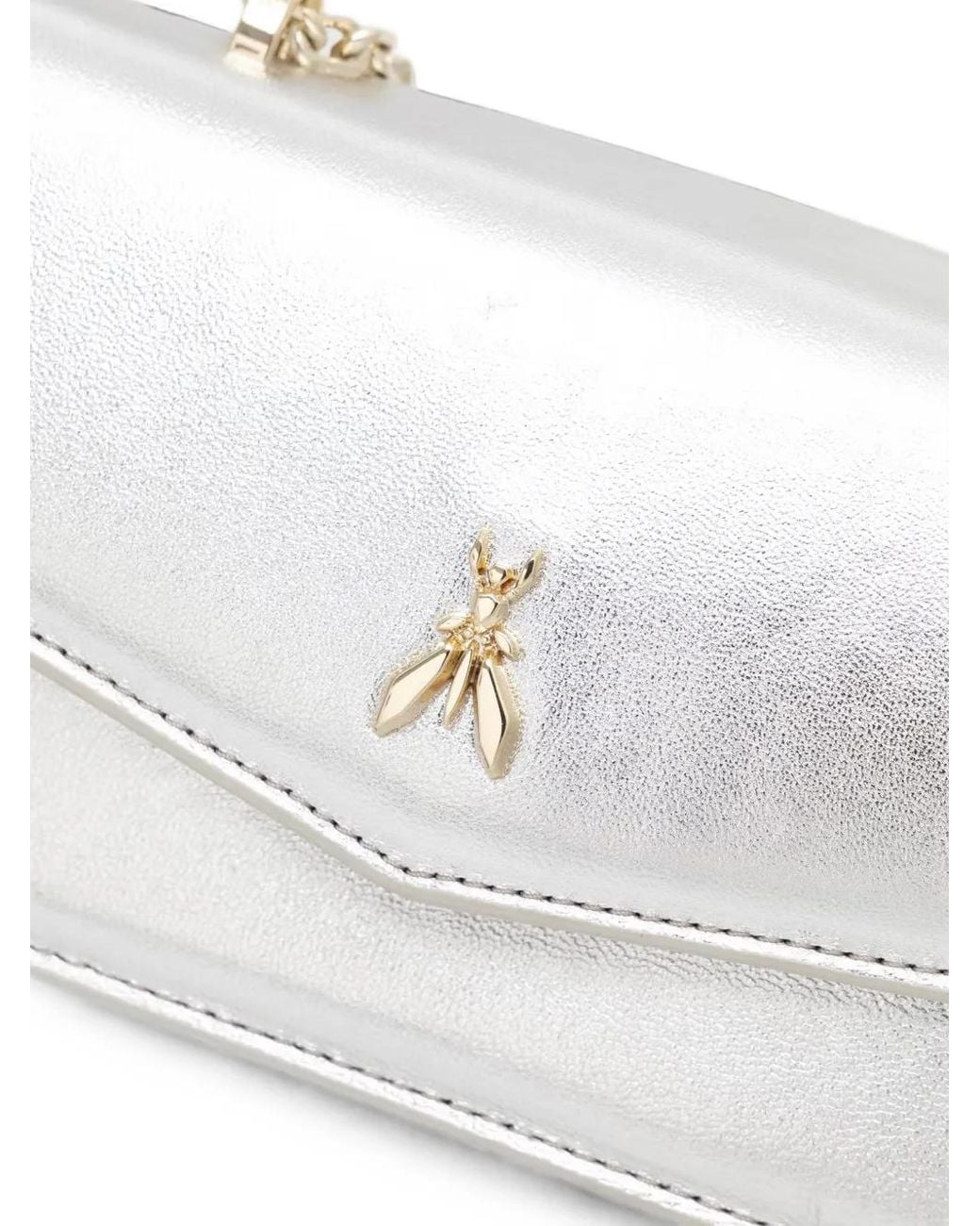 Patrizia Pepe White Fly Bamby Metallic Leather Shoulder Bag