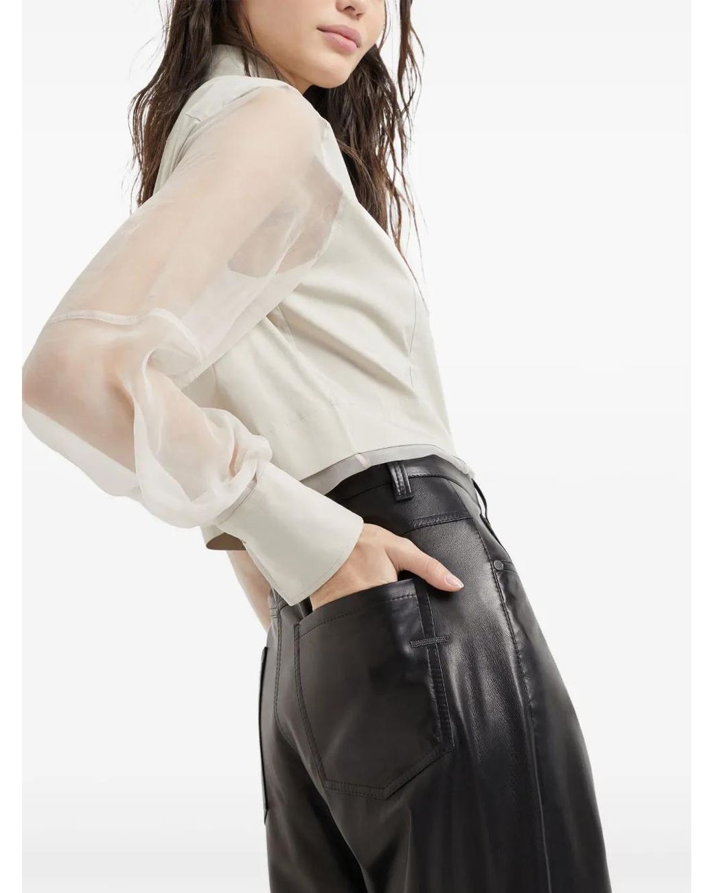 Brunello Cucinelli Black High-Waisted Leather Trousers