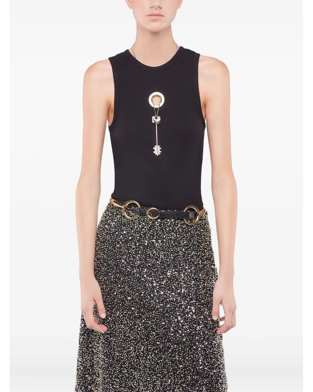 Rabanne Black Eyelet-Detail Ribbed Tank Top
