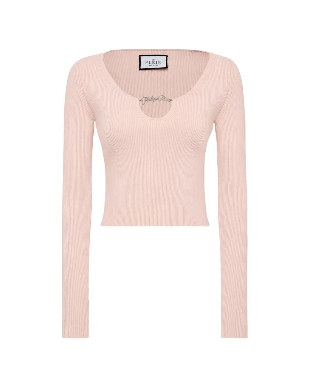 Philipp Plein Pink Ribbed Logo-Plaque Top