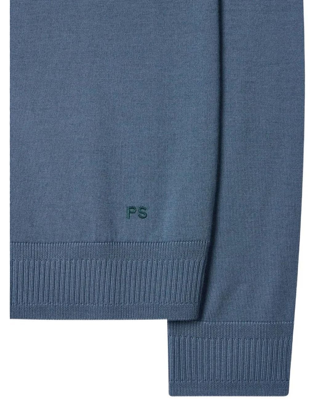 Paul Smith Blue Merino Wool Knitted Polo Shirt for men