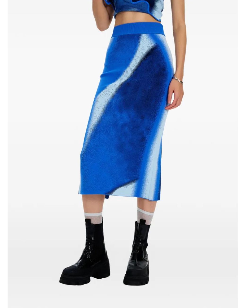 Ph5 Blue Elastic-Waistband Midi Skirt