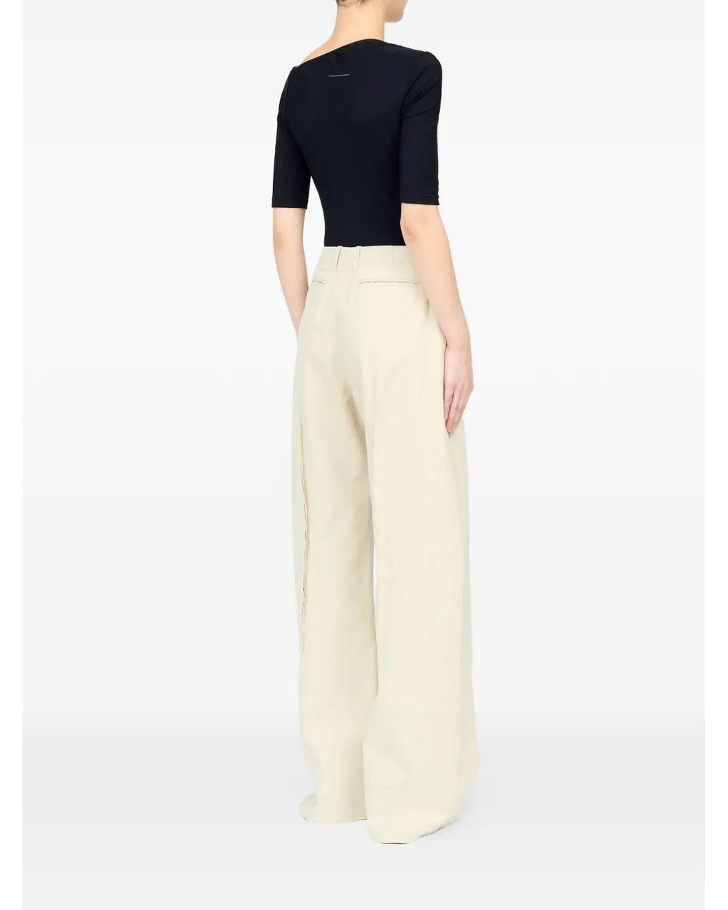 MM6 by Maison Margiela White Light Cotton Twill Wide-Leg Trousers