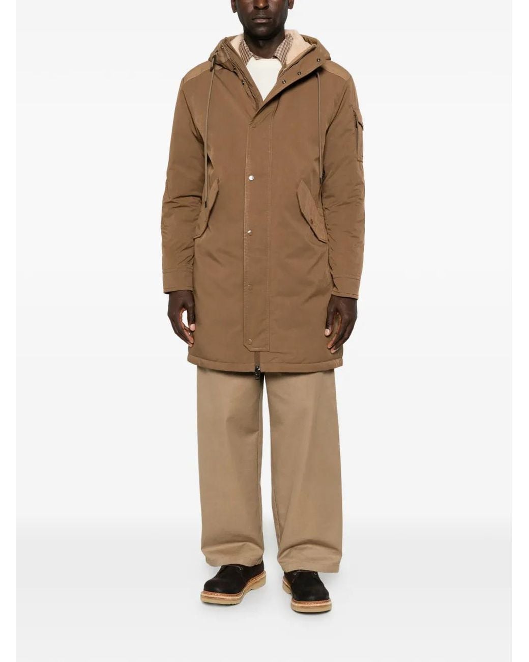 Moncler Brown Hooded Logo-Patch Coat for men