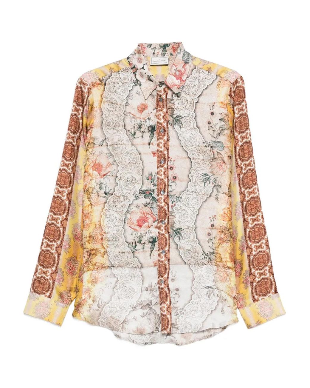 Pierre Louis Mascia Natural Floral Lace-Detailed Shirt