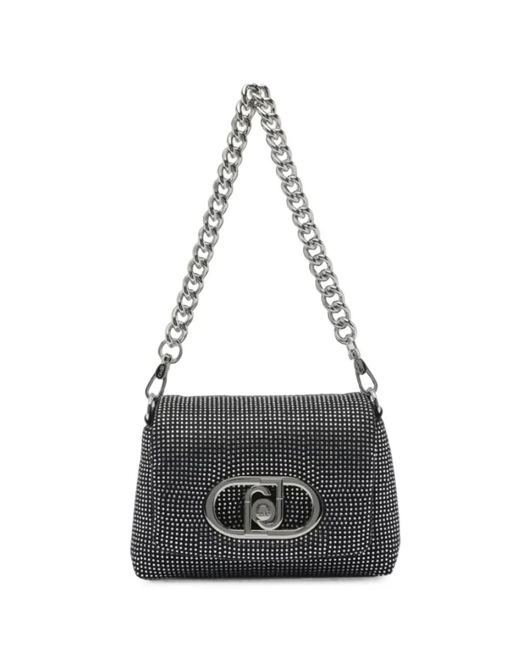 Liu Jo Black Rhinestone-Embellished Leather Shoulder Bag
