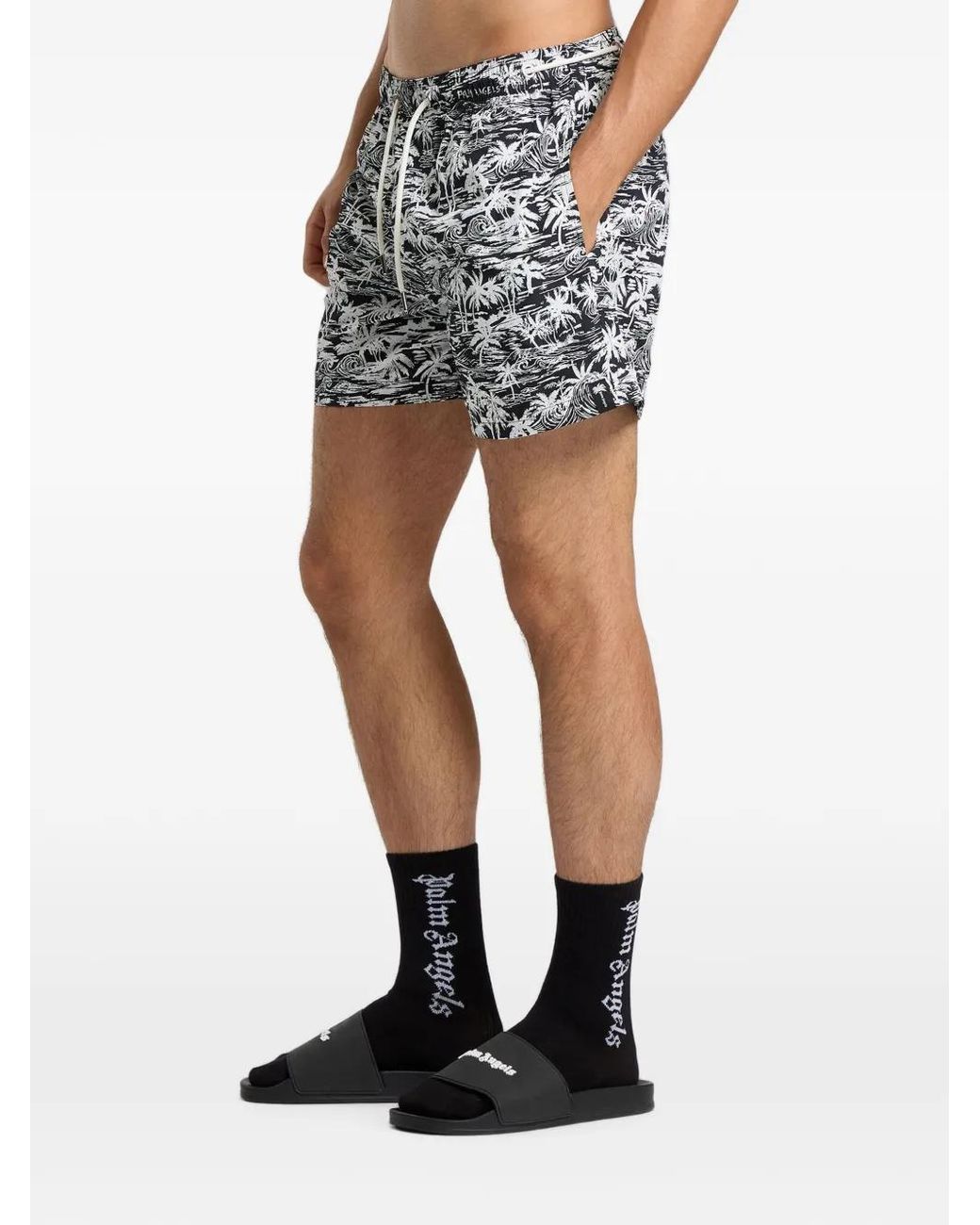 Palm Angels White Palm Waves Swim Shorts for men