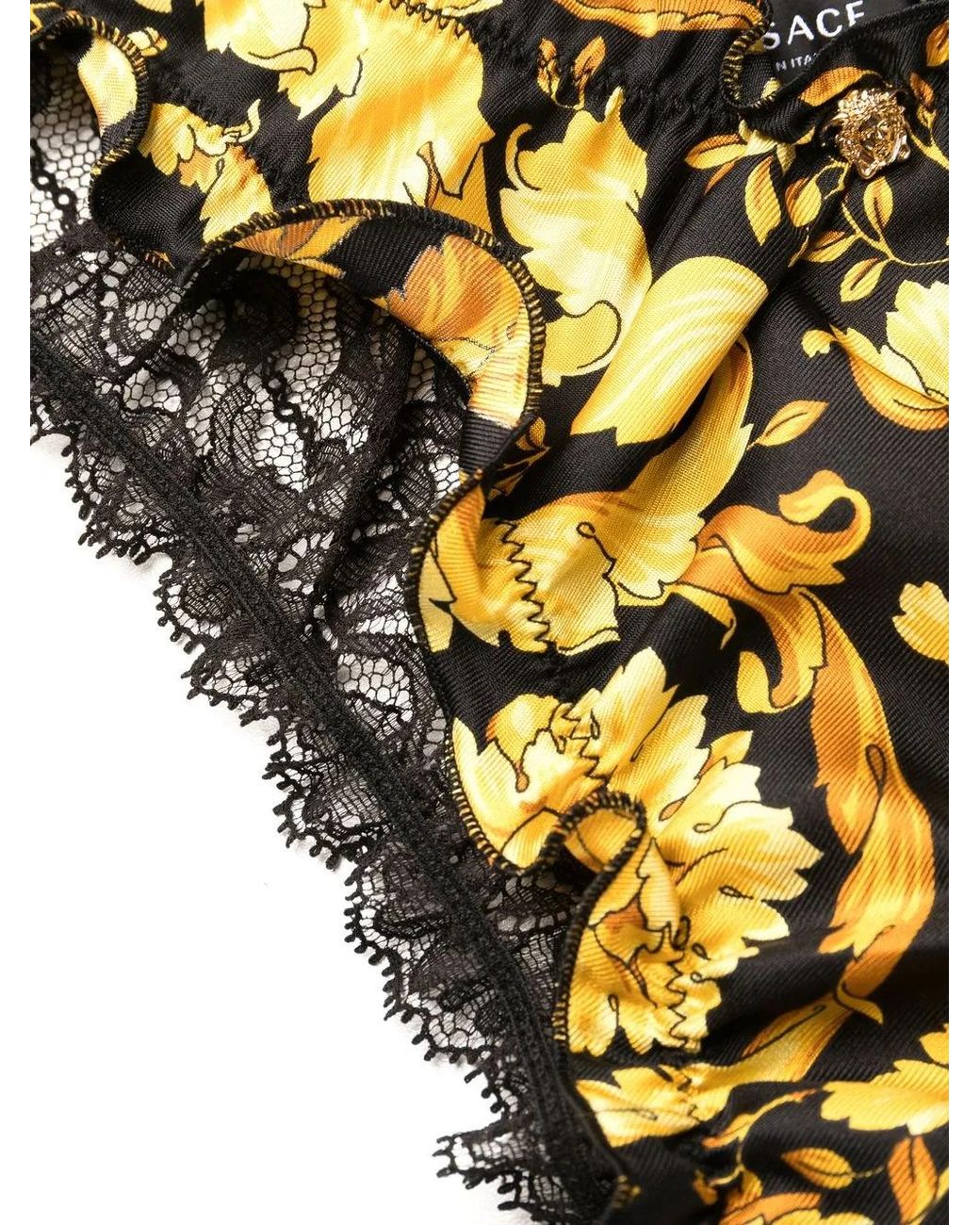 Versace Natural Lace-Panel Silk Thong