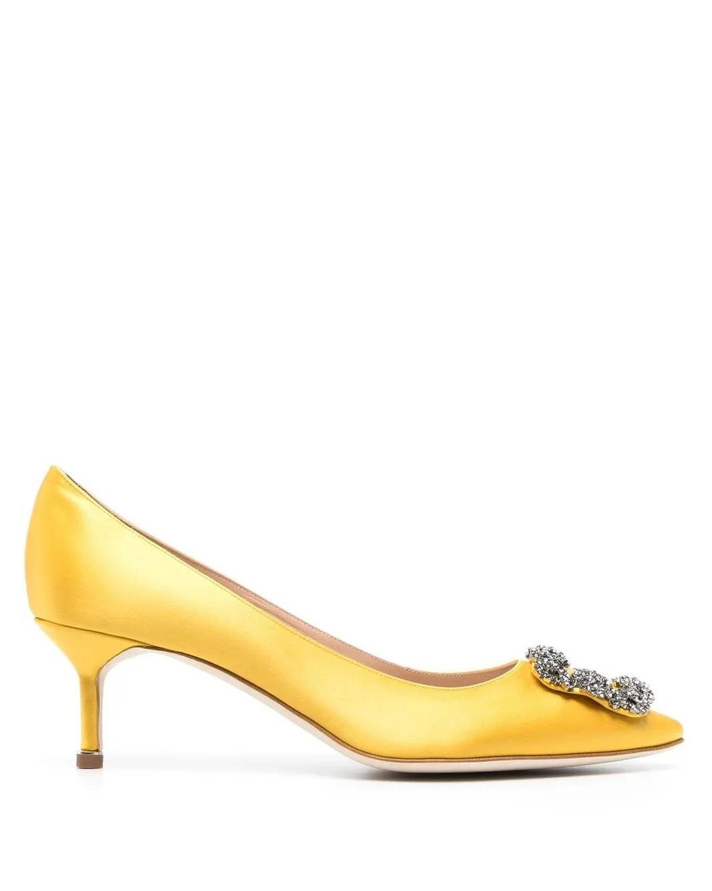 Manolo Blahnik Metallic Hangisi 50 Satin Jewel Buckle Pumps