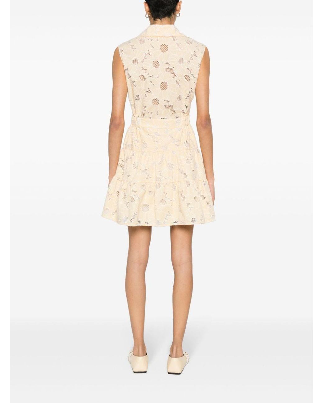 Sandro Short Embroidered Dress in Natural | Lyst UK