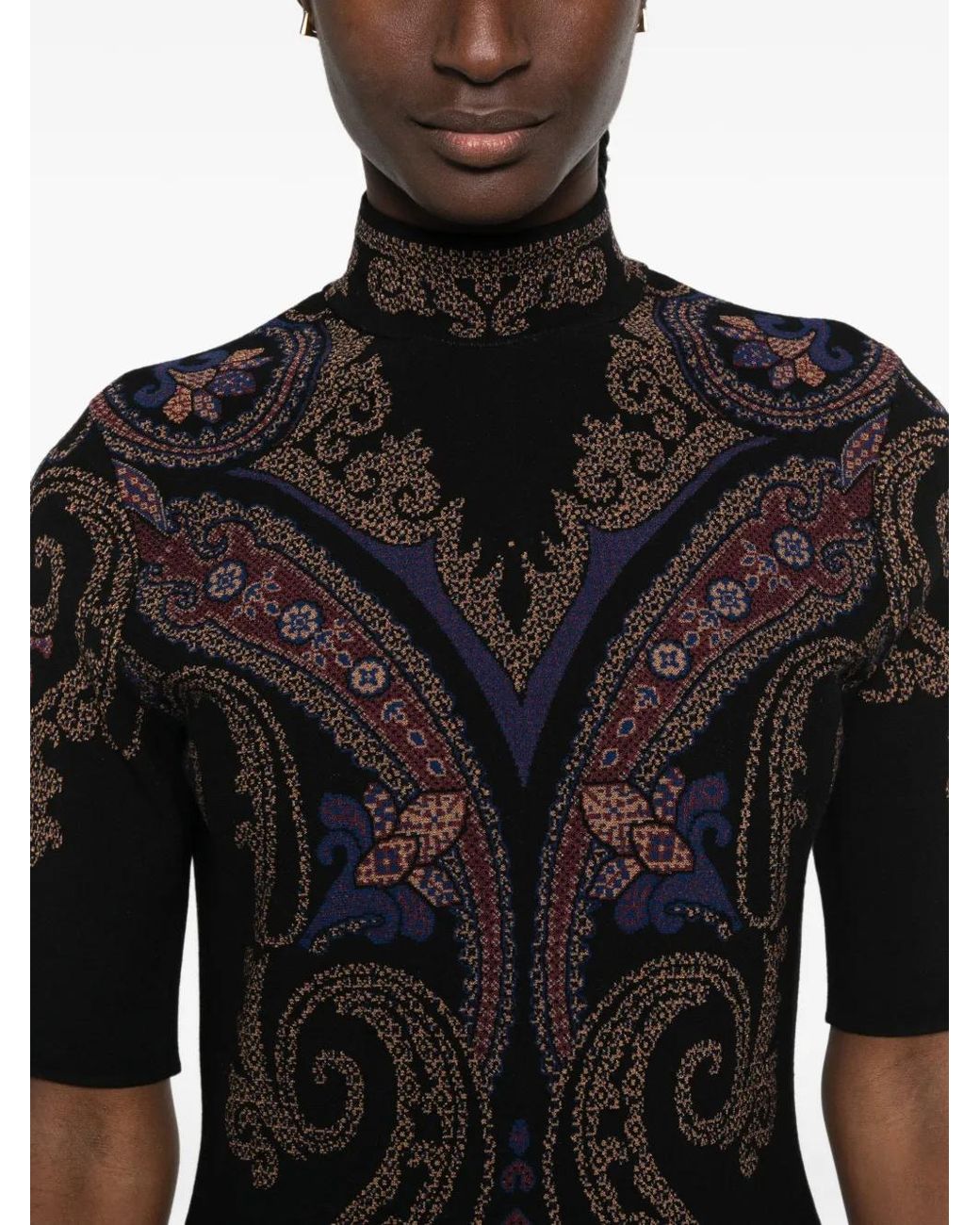 Etro Black Robe Mi-Longue À Motif Cachemire