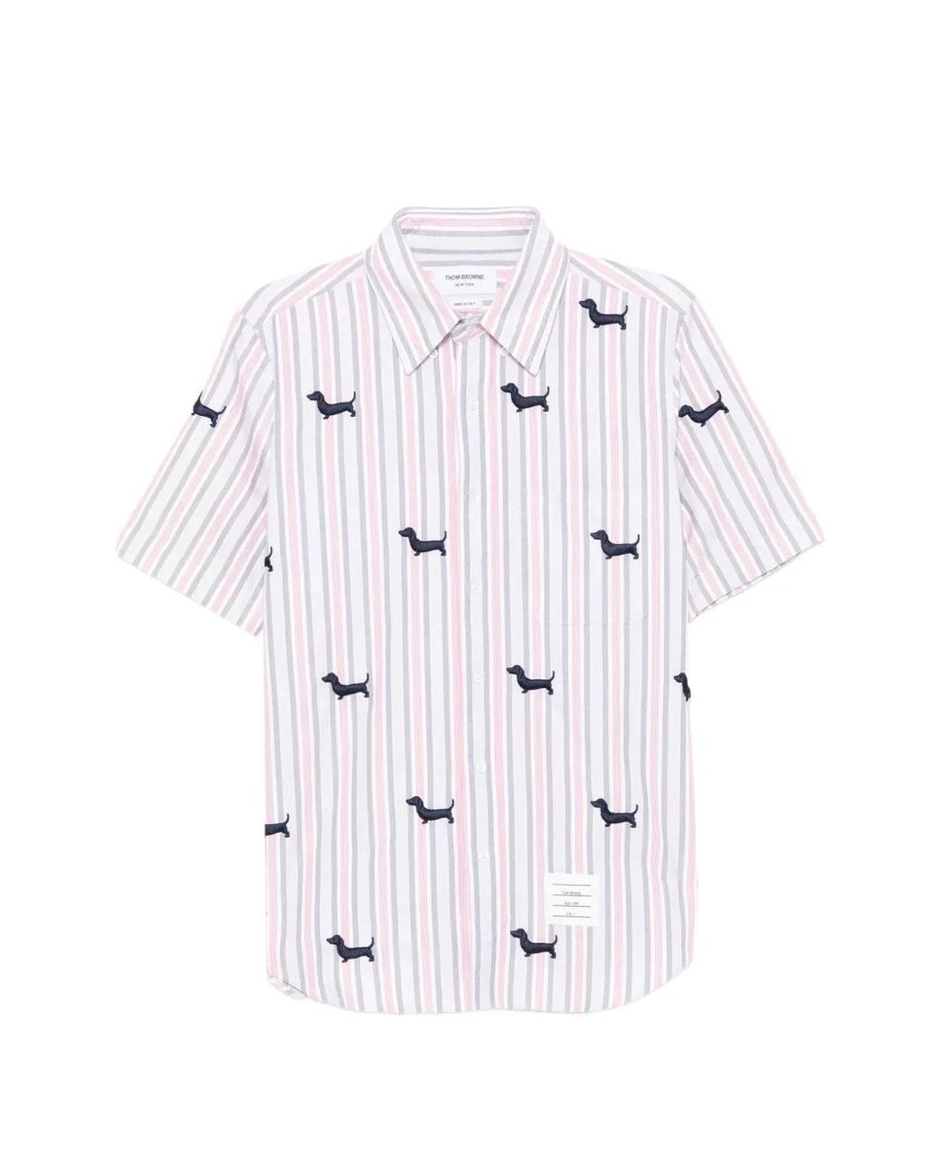 Thom Browne White Satin-Stitch Striped Shirt for men