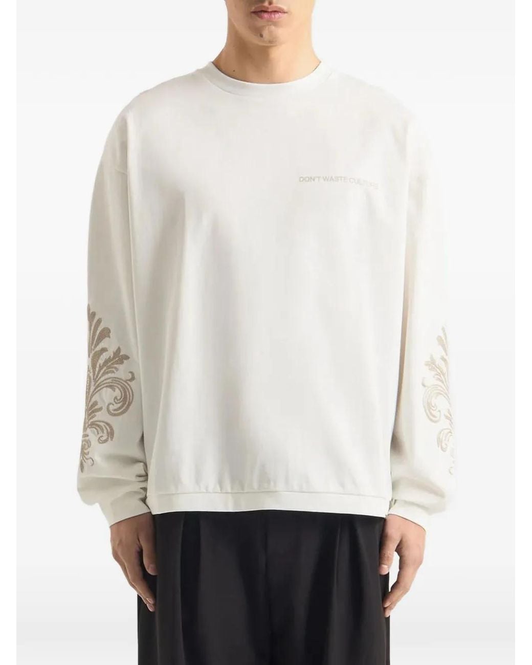 don't waste culture White Embroidered Crew-Neck Sweatshirt for men