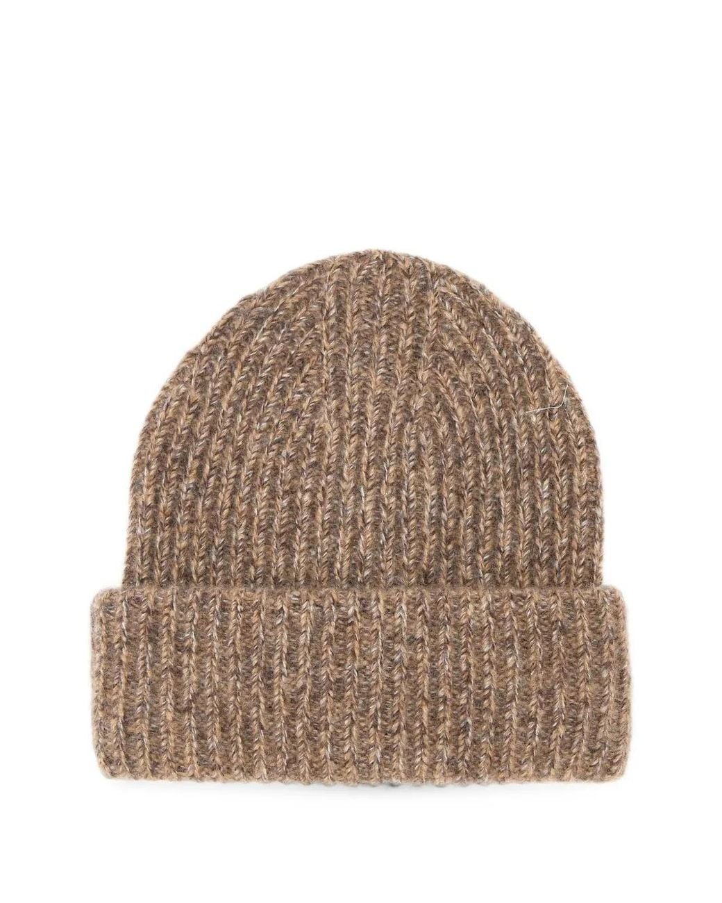Soft Goat Brown Marled Ribbed-Knit Beanie Hat